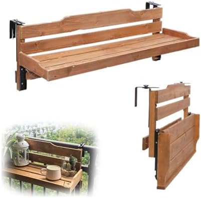 Folding Balcony Railing Table - Adjustable Outdoor Bar Table for Railings, Wooden Courtyard Side Tables - 24x12in, 35x12in, 47x12in (90x30cm/35.4x11.8in)