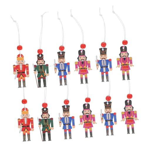 UTHCLO 12 Piezas Colgantes Soldado Cascanueces de Madera Pintados Mano Decoración Navideña Colorida para Hogar Coche Oficina Fiesta