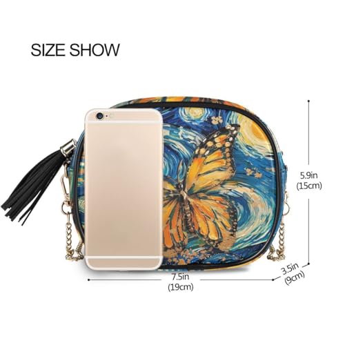 ALAZA Women's Butterfly Starry Night Galaxy PU Leather Crossbody Bag Shoulder Purse with Tassel3