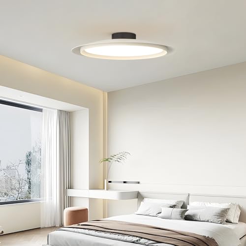Image of Minimalist Ceiling Light 19.7 inch White Mid Century Modern Ceiling Lights Nordic LED Flush Mount Fixture Vintage Close to Ceiling Light Large Metal Ceiling Lamp for Entryway Corridor Bedroom