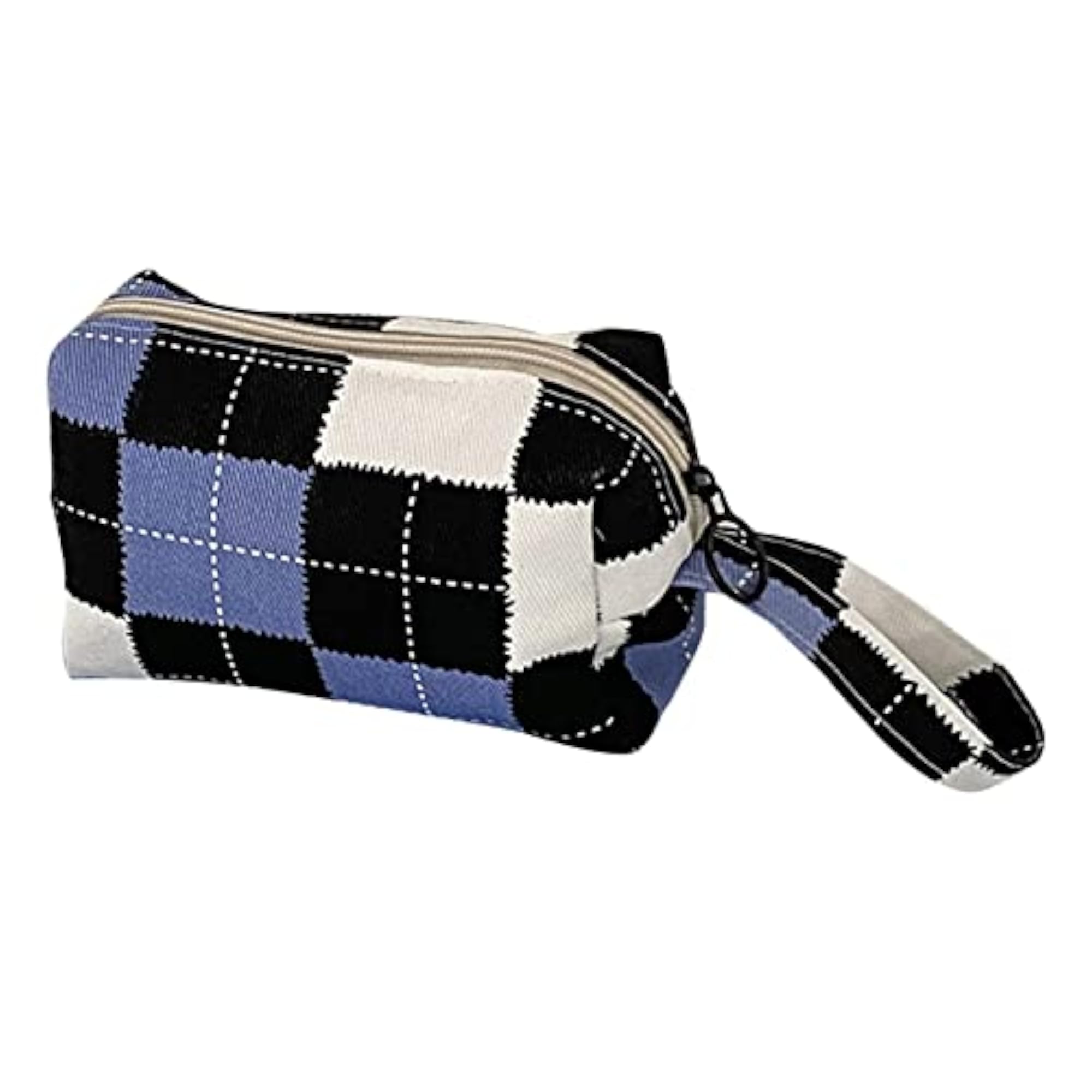 Canvas Toiletry Bag Organizer with Handle Strap, Black Purple Plaid