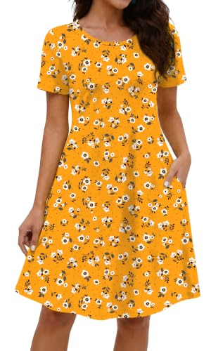 Image of COSSEN Women's Summer 2026 Casual Tshirt Dress Crew Neck Short Sleeve with Pockets Flowy Loose Swing A-Line Sundress