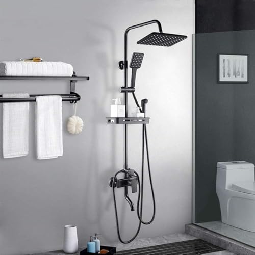 Shower System with Rainfall Shower Head & Handheld Wall-Mount Liftable Shower Column 4-Function Stainless Steel Bathroom Faucet Set | Extra Includes 30cm Extension Bar