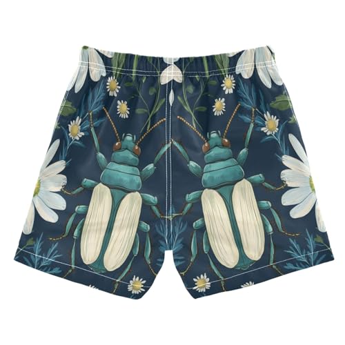 Boys Beach Board Shorts Beetle Daisy Insect Flower Swim Trunk Teen Swimwear2