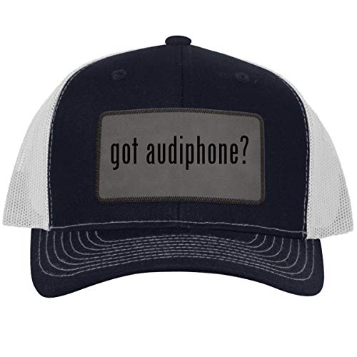 got Audiphone? - Leather Grey Patch Engraved Trucker Hat NavyWhite, One Size