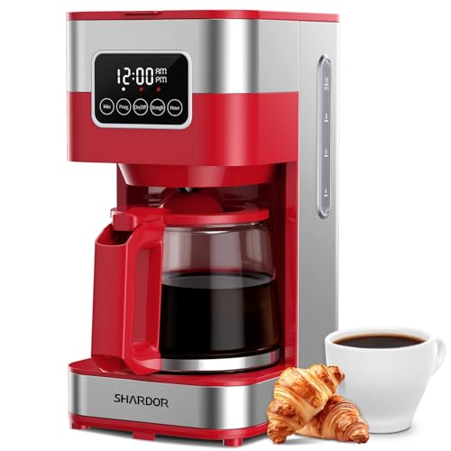Budget Best Coffee Machine Picks for Perfect Brew Without Overspending 8 SHARDOR 10-Cup Programmable Coffee Maker, Regular & Strong Brew Drip Coffee Machine for Home and Office, Auto Shut Off, Permanent Filter (red)