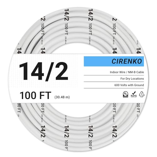 CIRENKO 14/2 NM-B Cable 100 FT – UL Listed Residential Indoor Electrical Wire with Ground, Solid...