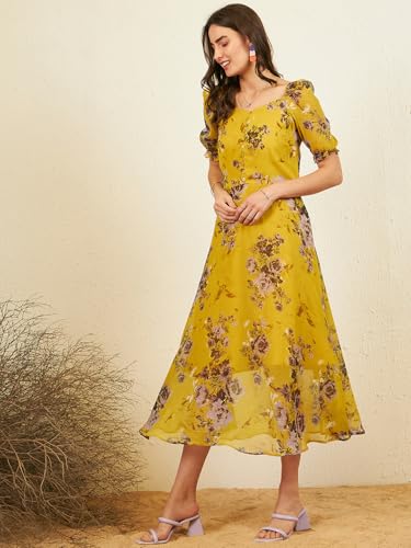 Image of Rare Women's Polyester Fit and Flare Maxi Casual Dress
