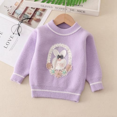 Hotfiary Kids Girl Jumpers Toddler Knitwear Tops Winter Sweater Rabbit Print oft Crew Neck Knit Pullover Warm Clothes 1-6T4