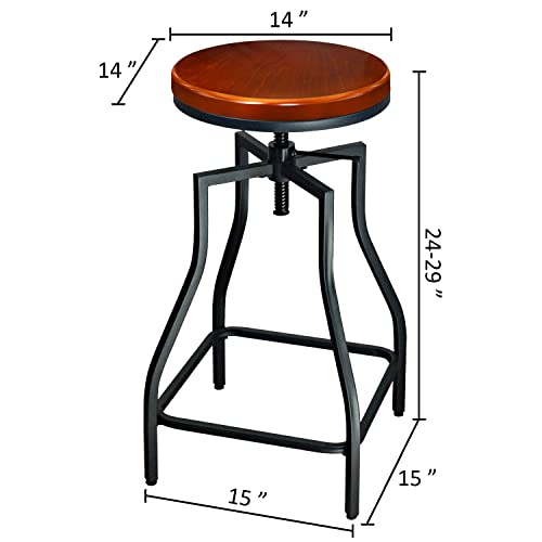 Butaco metálico giratorio ajustable para cocina, juego de 3 unidades | Asiento de chapa de madera, altura para barra, negro y marrón miniatura 3