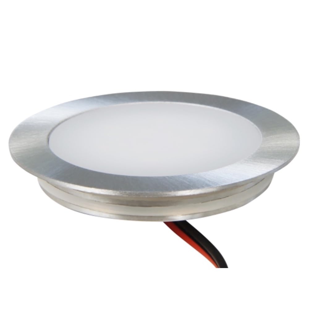 4er Set Superflache LED Boden Einbauspots Tom - 12V, Rund, Warmweiss, IP67, Trittfest & Begehbar, Lochausschnitt 46mm, inkl. LED Trafo - Kompakte Einbaustrahler für jeden Einsatzort geeignet.