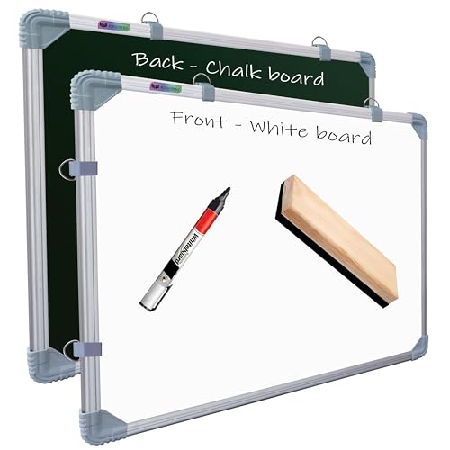 Eduway 1.5x2 Feet Kunj Non-Magnetic Double-Sided White Board and Chalkboard Combo with 1 Marker and 1 Duster | Ideal Use for Home, Office, with Slidin