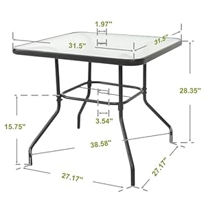 NUU GARDEN 32" Square Patio DiningTable, Outdoor Bistro Table, Tempered Glass Top & Sturdy Metal Frame, Coffee Table with 1.97" Umbrella Hole for Lawn Balcony Yard Deck, Black NUU GARDEN 32 Square Patio DiningTable Outdoor Bistro Table Tempered Glass Top Sturdy Metal Frame Coffee Table with 197 Umbrella Hole for Lawn Balcony Yard Deck Black