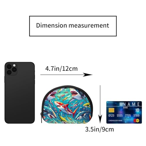 Portable Coin Purse Colorful-Sharks-Pattern Mini Zippered Money Pouch Card Holder2