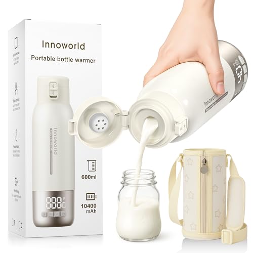 Tragbarer Flaschenw&auml;rmer Baby Unterwegs, 600ml Babyflaschenw&auml;rmer f&uuml;r Muttermilch & Pre-Nahrung mit Schnellaufheizung, 10400mAh Akku und USB C-Laden, Ideal f&uuml;r Auto, Reisen & Flugzeug