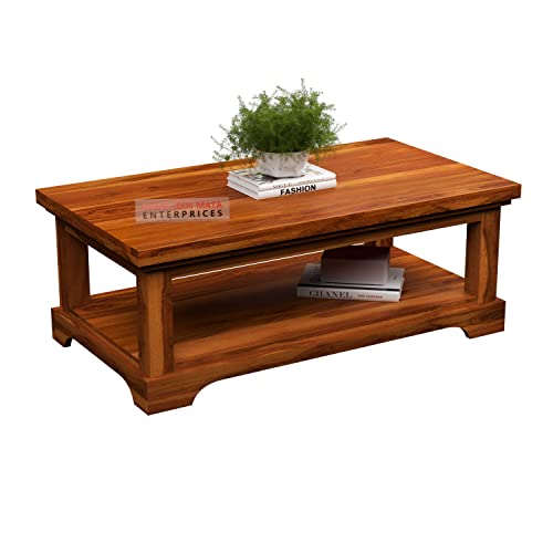 Image of Sheeshsam Wooden Center Table with Storage for Living Room - Solid Wood Coffee Table Tea Table Teapoy Center Piece for Home Sofa Center Table (Faye Honey)