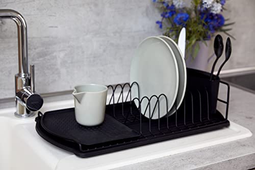 Foto von WENKO Geschirrabtropfer Mod. Basic, Abtropfgestell für Geschirr, ideal zum Abstellen neben der Spüle, aus pulverbeschichtetem Metall und Kunststoff, 47,5 x 11 x 26,5 cm, Schwarz