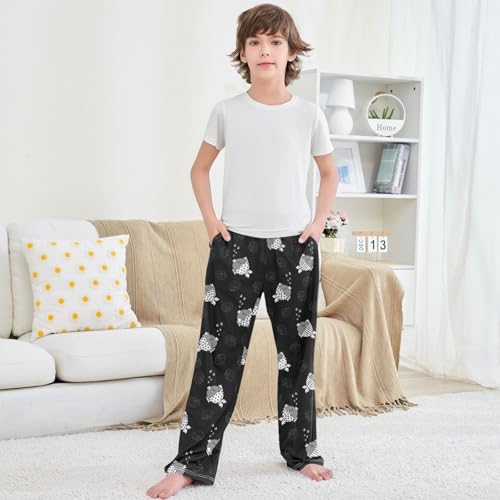 Boy's Pj Pants Sleep White Fish Pout Black Lounge Bottoms Elastic Waist Kids Joggers with Pockets Size 6-14 5
