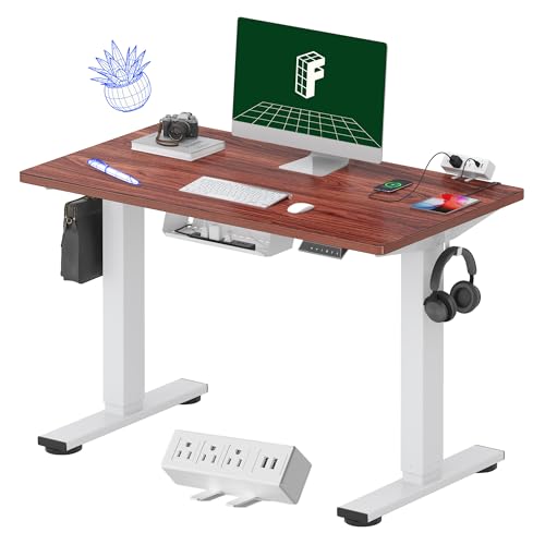 Image of FLEXISPOT EN1 Essential Adjustable Height Desk Electric 40 inch X 24 inch Whole-Piece Desktop Small Standing Desk Ergonomic Memory Controller (White Frame + 40 inch Mahogany Desktop)