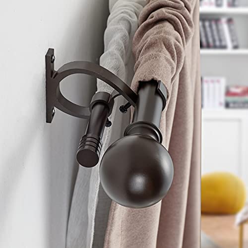 Kemmie 1" Classic Window Curtain Rod With Round & Barrel Finials Simple Double Telescoping Drapery Rod, 36-72", Bronze #TOP4