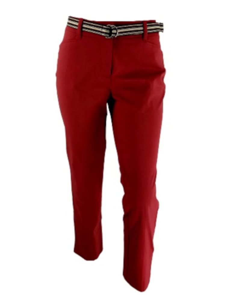 Rafaella Womens Lower-Rise Modern Straight-Hip Belted Slim Ankle Pant Assorted Chili Powder 10