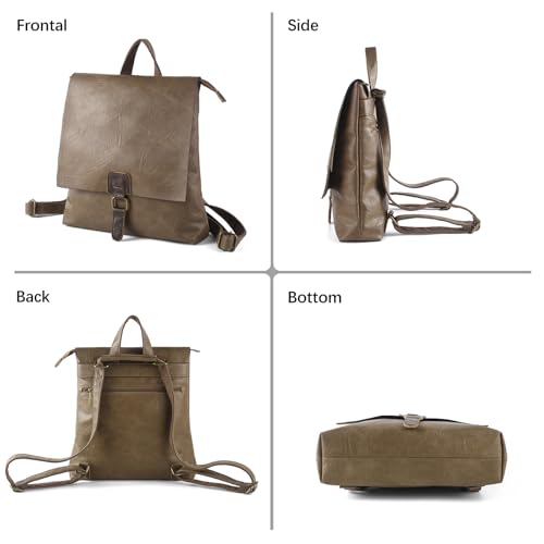Image of Women's Fashion Backpack Purse Multipurpose Design Convertible Satchel Handbags Shoulder Bag Travel bag (Khaki)