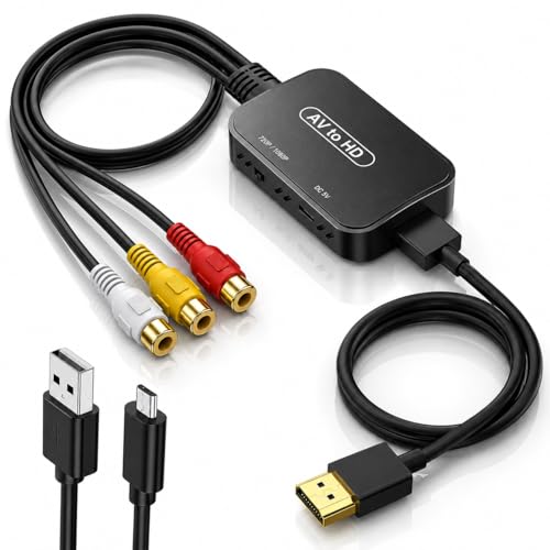 RCA to HDMI Adapter,Viagkiki AV Converter,RCA Female to HDMI Converter Composite Audio Video Converter for PS1, PS2, PS3, STB, Xbox, VHS, VCR,Black-Ray DVD Players(Cable Included)