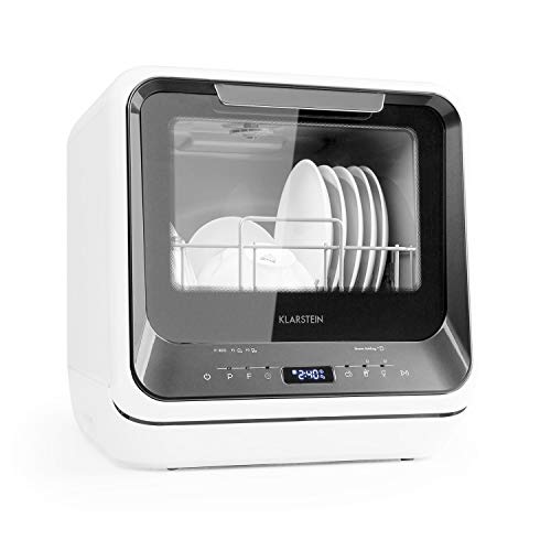 Klarstein Amazonia Mini Lavavajillas – Compacto, 7 Programas, 5L Depósito o Conexión Directa, Silencioso 58dB, Clase energética D, Pantalla Digital, Lavavajillas Portátil para Cocina Pequeña, Negro