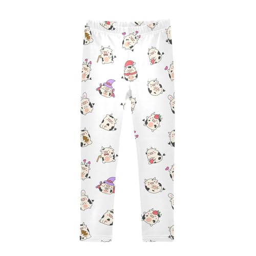 ZZKKO Girls Leggings Cute Cartoon Kawaii Cow Toddler Girls Clothes Leggings for Girls Toddler Girls Leggings 3-4T