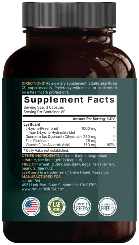 L-Lysine 1000Mg + Quercetin 250Mg Supplement, 240 Capsules, Free Form, 4-In-1 Lysine Complex, Quercetin With Vitamin C And Zinc | Immune Support | Promote Lips & Skin Health #TOP2