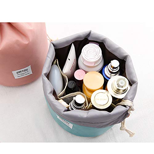 Invoda Cosmetic Bag For Women Portable Makeup Organizer Bag Large Drawstring Makeup Bags Multifunctional Cosmetic Travel Bag Foldable Waterproof Barrel Toiletry Bag (Pink+Green) #TOP2