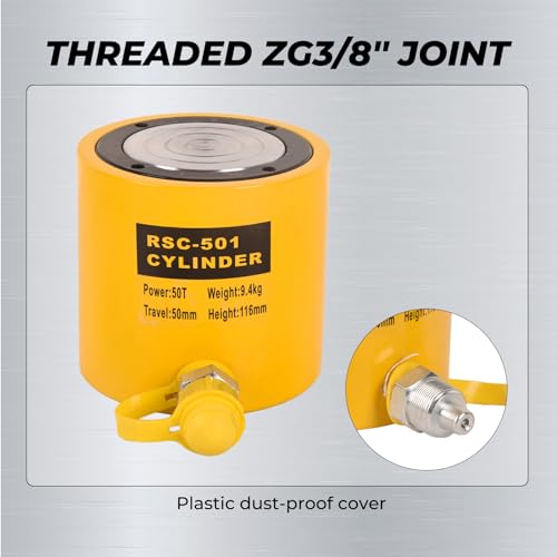 Image of 50T Hydraulic Cylinder Jack Ram, 2 inch Stroke Single Acting Hydraulic Jack Lifting Cylinder RSC-501 Automatically Porta Power Jack for Shipbuilding, Machinery, Construction