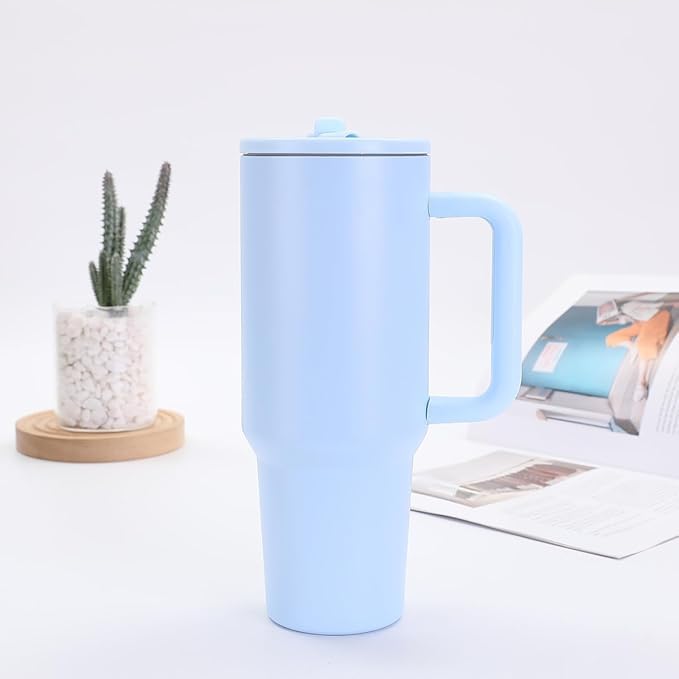Image of Stainless Steel 1200 ml Vacuum Tumbler with Lid & Straw - Double‑Wall Insulated Cup for Travel, Gym & Office - Keeps Beverages Hot or Cold - 1.2 L Capacity (4TH Sky Blue)