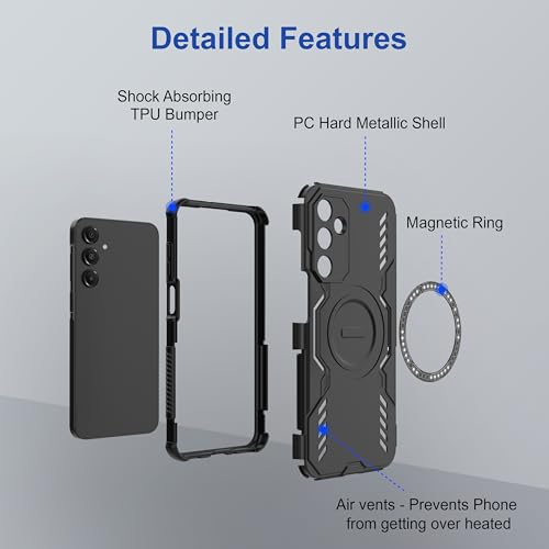 Image of amazon basics Back Case Cover for Samsung Galaxy A16 5G | Magnetic Case with Built-in Metal Ring | Supports Mag-Safe Charger, Wallet & Car Mount | Shockproof Hybrid PC + TPU | Black