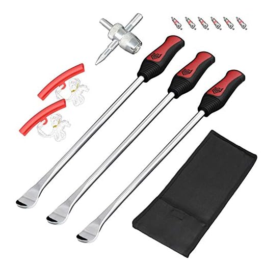 Tire Spoons Motorcycle, Tire Changing Spoons Removal Tools for Dirt Bike, 3 PCS Tire Spoons + Valve with 6 Valve Cores + 2 Rim Protectors (14.5 inch)