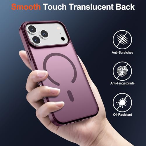 Image of SUPFINE Magnetic for iPhone 17 Pro Max Case (Compatible with MagSafe)(Military Grade Drop Protection) Translucent Matte Shockproof with Anti-Fingerprint Phone Cover,Wine Red