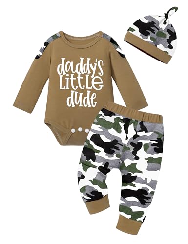 Image of Oranchids Newborn Baby Boy Clothes Letter Print Camo Long Sleeve Romper Tops + Camouflage Pants + Hat Infant Outfits 3Pcs Set