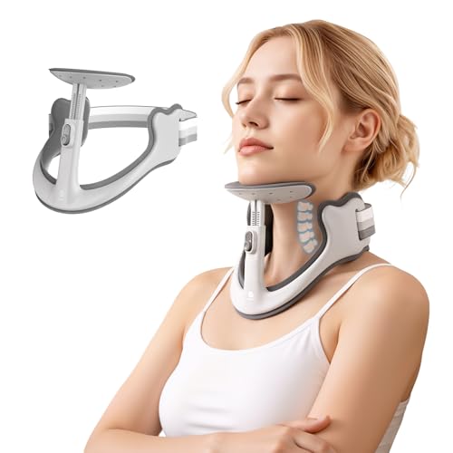 Owlprince Posture Corrector for Neck & Cervical Spine Alignment - 360 Adjustable Neck Collar with 28 Levels Memory Foam Support for Pain Relief Tech Neck Hump & Forward Head Posture (Gray Large)