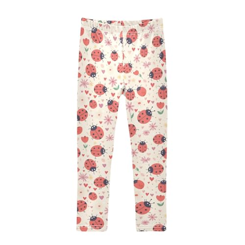 Wusikd Cute Ladybugs Hearts Girls' Leggings Toddler Doodles Flowers Leaves Kids Yoga Pants Dance Active Tights 4T