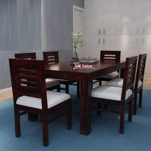 Image of UK FURNITURE sheesham Solid Wood 6 Seater Dining Room Sets Dining Table and Chair for Home Furniture Color- Walnut (Rosewood)