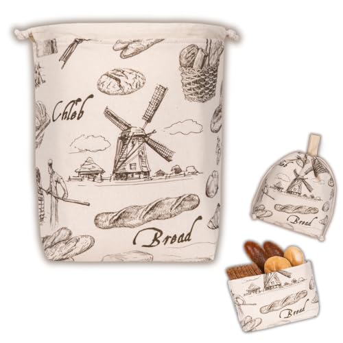 slowroom Sacchetto per Il Pane e la conservazione del Fresco 3 in 1 - Cestino per Il Pane in Cotone - Portapane 32 x 35 cm Bakery