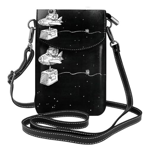 Sac bandoulière cuir motif astronaute galaxie voyage noir