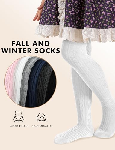 Baby Girls Tights Cable Knit Toddler Leggings Winter Solid Cotton Tights School Stockings 2 Pack 2T-12 Years2