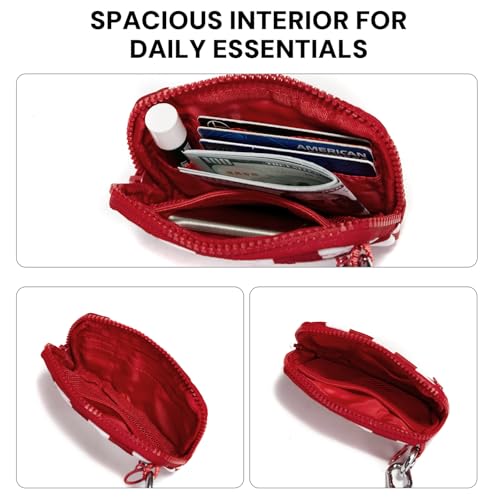 Image of Keychain Wallet for Women with Clear ID Window, Coin Pouch and Wrist Strap | Quick-Access Design with Front Zip Pocket, 3 Card Slots, Inner Mesh Pocket and Lipstick Holder