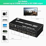 8K HDMI Switch 4K 120Hz - 5 in 1 Out HDMI Splitter Switcher 8K@60Hz 4K@120Hz with Remote 3D HDR10+ HDCP 2.3 CEC, Use for PS5/4/3 Xbox DVD Player Fire Stick Roku TV PC Nintendo Switch - Image 7