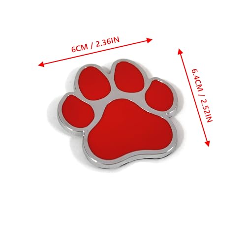 Image of PTDecals 2 PCS Red Chrome Metal Paw Print Car Emblem Decal Badge Dog Paws Footprint Metal Sticker for Auto Motorcycle Computer Home Decoration