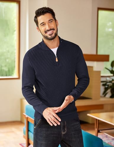 COOFANDY Mens Quarter Zip Sweater Casual Slim Fit Pullovers Sweaters Knit Twill Texture Pullover2