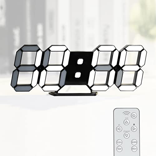KOSUMOSU Digital Clock 3D LED Wall Clock for Living Room Decor 9.7" Alarm Clocks Black Clock Wall Decor Digital Wall Clock,Remote Control/Dimmer/Date/