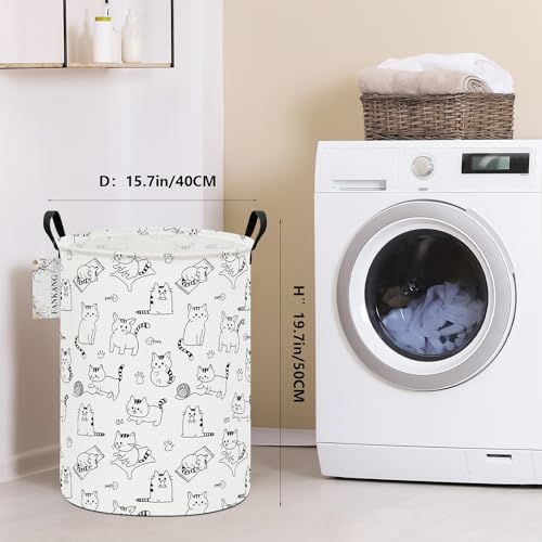 Image of Round Laundry Basket Collapsible Storage Hamper Organizer Cat | Waterproof Canvas Foldable Baskets with sturdy Handles Multi-scene Organizer for Home Play Bedroom Gift Bin