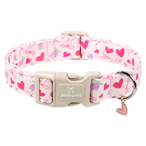 Collier chien Maca Bates Saint-Valentin tulipe cœur rose